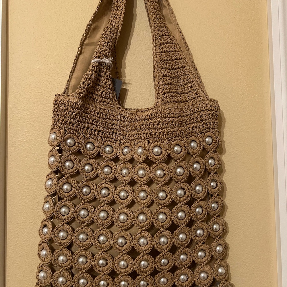 Haute Hippie  Tan Beaded Tote Bag